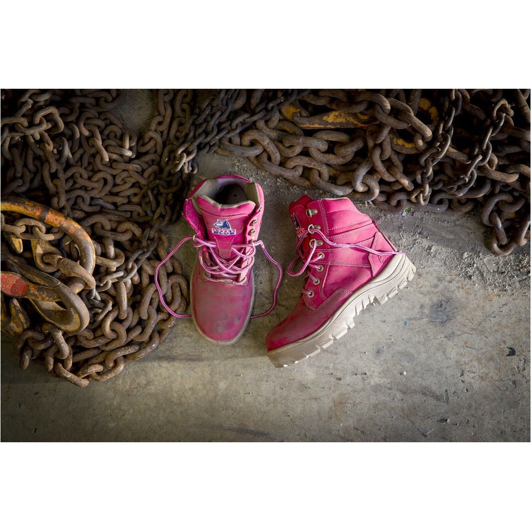 Womens pink steel toe hot sale boots